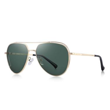 Imagem de Óculos de sol masculino clássico piloto armação aviação HD óculos de sol polarizados para dirigir óculos de sol masculinos, Armação dourada/lente G15, Lens Width: 58 Millimeters
