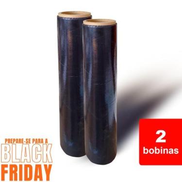 Imagem de 2x Rolos Filme Stretch Preto 500mm x 0,020  Bobina Plástica 110m Embal