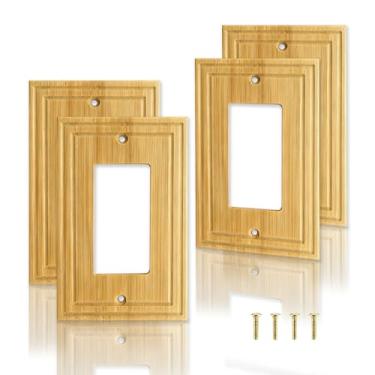 Imagem de 4 peças Wo od Light Swi tch Cov er Plat e 11,4 cm x 7 cm capas de placa de interruptor de madeira capas de tomada de madeira Woden placa decorativa de bambu decoração -4D2
