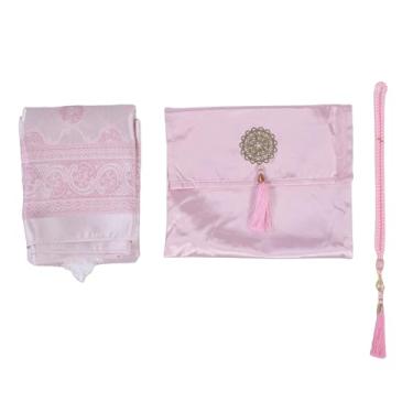 Imagem de Pssopp Tapete de Oração Islâmica, Macio e Confortável, Portátil, para Viagem, Meditação, Com Saco de Armazenamento de Borla, Contas de Oração para Mulheres, Homens, Crianças (PINK)