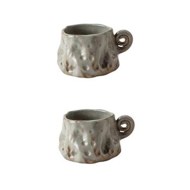 Imagem de 2 peças de xícaras de café feitas à mão com mudança de esmalte de cerâmica, conjunto de casal, canecas retrô de formato irregular (90 ml, 9 x 5 cm), copos de água para casa de hóspedes, adequados para