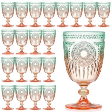 Imagem de XUWAIDSGN 24 peças de copos de vinho vintage de plástico 382 g copos de cálice em relevo verde laranja Gradien retrô copos de vinho com haste inquebrável champanhe copos de água para coquetel suco
