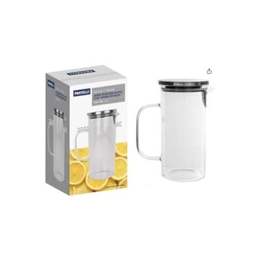 Imagem de Jarra de Vidro Borossilicato com Tampa Inox, 1,1 Litros, Transparente, 20cm Altura, Resistente ao Calor