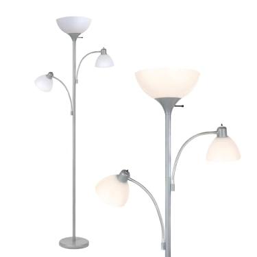 Imagem de Brightech Luminária de chão Sky Dome de LED duplo, Torchiere luminária de chão super brilhante com 2 lâmpadas de leitura para salas de estar e escritórios - Lâmpada alta regulável para leitura no