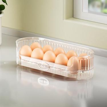 Imagem de Suporte de ovos para organizadores de geladeira, recipiente empilhável para cozinha, fácil acesso e dispensador de ovos que economiza espaço (transparente)