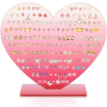 Imagem de NiHome Suporte de brinco de acrílico em forma de coração para brincos e pendentes, organizador de joias românticas para todas as idades, expositor decorativo de penteadeira/boutique comporta 85 pares