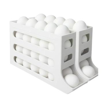 Imagem de Kit 2 Organizador de Geladeira Porta 60 Ovos Dispenser 4 Andares (Branco)
