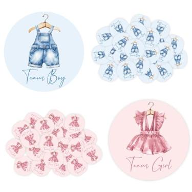 Imagem de Whaline 60 peças de broches de botão revelador de gênero azul rosa roupas de bebê equipe menino ou menina crachás de botão para aniversário chá de bebê festa suprimentos de jogos