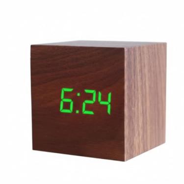 Imagem de RELÓGIO DESPERTADOR DIGITAL CUBO LED MESA SOUND CONTROL COR: MARROM – MODERNO E ELEGANTE!