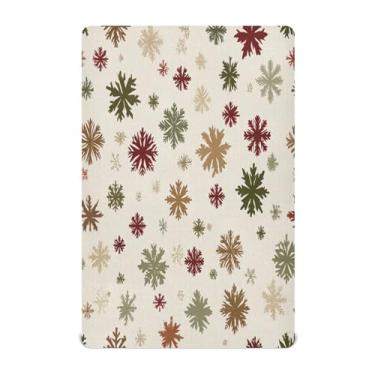 Imagem de Qilmy Lençóis de bebê de Natal com flocos de neve, macio, respirável, de microfibra elástica, lençol com elástico para meninos e meninas, miniberço, 99 cm x 68,5 cm, capa de colchão infantil portátil