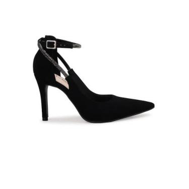 Imagem de Scarpin Bebecê Sofisticado Com Strass Salto Fino, Preto, 38