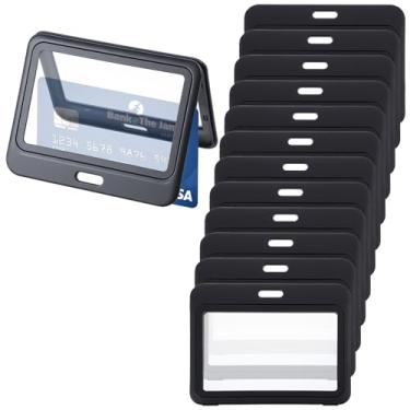 Imagem de Classicseali 12 peças porta-cartão de identificação horizontal, porta-crachá de dupla face transparente, à prova d'água, horizontal de plástico rígido, preto, para escritório, identidade, cartões de