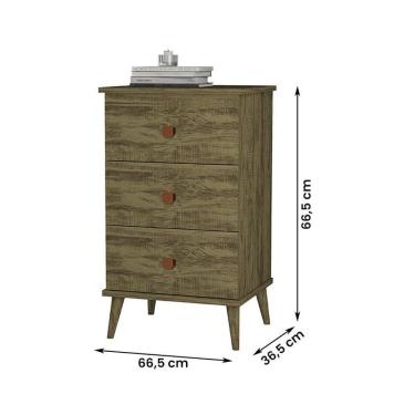 Imagem de Conjunto 2 Mesa De Cabeceira Ravi 3 Gavetas Pés De Madeira Amendoa Amendoa