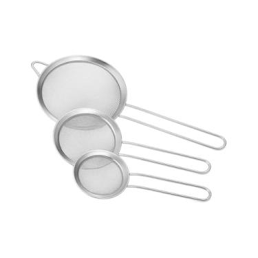 Imagem de Jogo com 3 Peneiras em Aço Inox – Telas Finas Antiferrugem para Cozinha Doméstica e Profissional