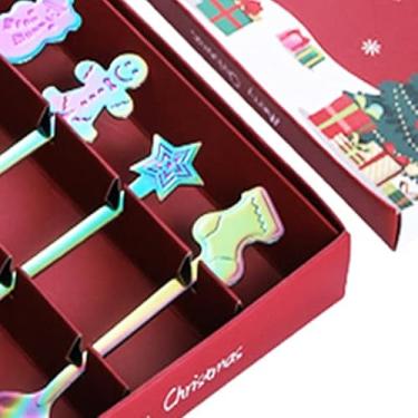Imagem de Zerodis Conjunto de Colher de café de Aço Inoxidável da Coleção de Natal, Utensílios Multiuso de 4 Peças Com Padrões Decorativos para chá, Sobremesa, Sopa, Colher para Uso na Cozinha (Cor)