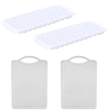 Imagem de Kit 2 Tábua Branca Plástica de Corte Pequena + 2 Forma Plástica de Gelo em Cubos Branca