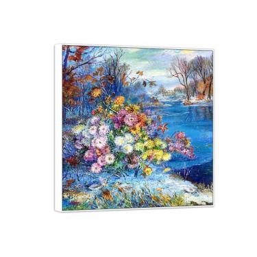 Imagem de David Burliuk Famosas impressões em tela de arte de parede prontas para pendurar. Flores na neve 3. Pintura com moldura branca para decoração de sala de estar 30 x 35 cm 12 x 13 polegadas