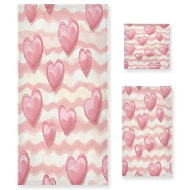 Imagem de Wassud Conjunto de 3 toalhas de banho em forma de coração para dia dos namorados, toalhas super macias e absorventes para banheiro, toalhas de banho de secagem rápida, toalha de banho para academia