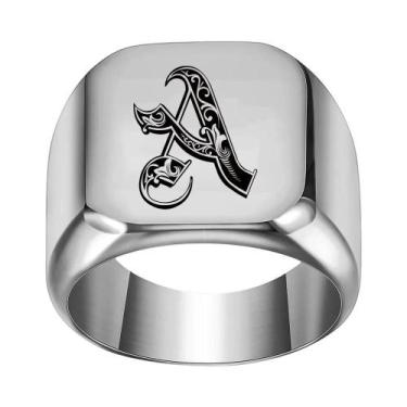 Imagem de Moda 26 inglês inicial titânio aço masculino anel para homens retro pu