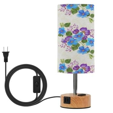 Imagem de Wassud Abajur de mesa de cabeceira com toque de flores azuis delicadas com 3 temperaturas de cor, luminária de mesa moderna com forro de sombra para suporte noturno para sala de estar, quarto