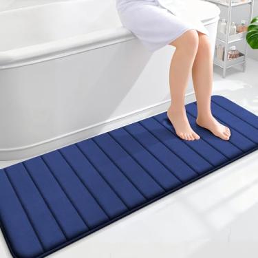 Imagem de OLANLY Tapetes de banheiro longos listrados de espuma viscoelástica 139 x 50, tapete de banho absorvente super macio, secagem rápida, tapetes de chuveiro laváveis na máquina, tapete de banho
