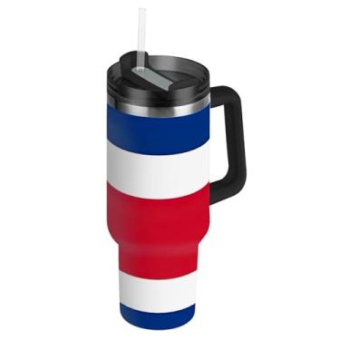 Imagem de Copo de 850 g com alça copos de aço inoxidável com tampas e canudo rosa isolado garrafa de água caneca de café quente para carro bandeira da Costa Rica