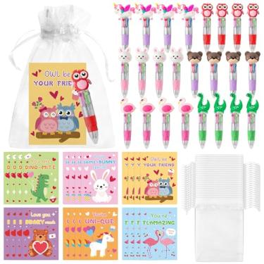 Imagem de Haooryx Valentine's Day Gifts for Kids - 24 Pack Cute Animals Multicolor Ballpoint Pen with Valentines Day Card Gift Bag for Classroom Exchange Gift School Student Reward Valentines Party Favor Supply