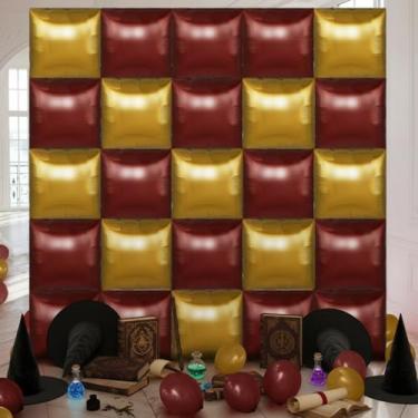 Imagem de Charnoel 25 Pcs Magical Wizard Party Decor Double Sided Square Foil Balloons Wall Backdrop 19'' Burgundy Gold Foil Balloons Tunnel Arch Garland Kit for Medieval Magic Themed Baby Shower Birthday Party