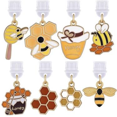 Imagem de SUNNYCLUE 1 caixa 8 estilos de plugue de poeira pingente de abelha fofo telefone tipo C esmalte mel tema favo de mel estética moda carregamento porta pingentes para E-Reader, celular, laptops