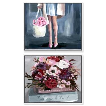 Imagem de Conjunto de 2 decoração de parede de casa de fazenda com estampa de serenidade para quarto rosa blush da Art Remedy, moldura branca, 50 x 40 cm