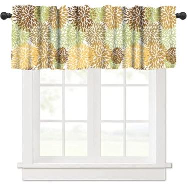 Imagem de moderw Cortina de flores verdes amarelas boho marrom dália floral mandala abstrata flor janela tratamento sanefa para casa de campo cabana quarto sala de estar cozinha 137 x 45 cm