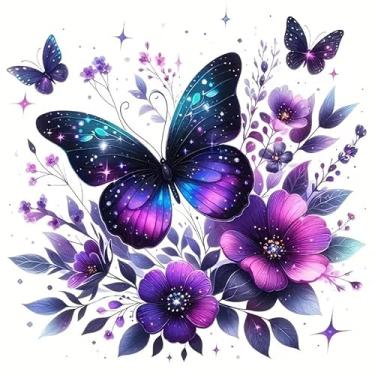 Imagem de Decalques de vinil de PVC com flor de borboleta roxa adesivos autoadesivos à prova d'água para carros, laptops, caminhões, motocicletas, parede, janela, bagagem, capa de arranhão, decoração de porta