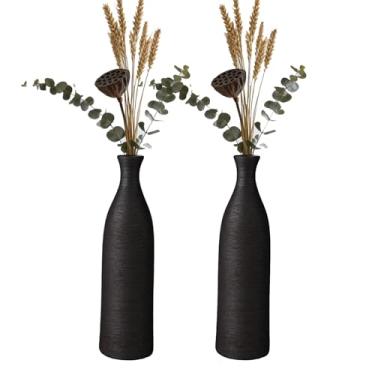 Imagem de Pacote com 2 vasos de flores clássicos artísticos pretos de cerâmica fosca, 33 cm, minimalista, decorativo, moderno, para sala de estar, mesa, estante, cornija e decoração de casa de entrada