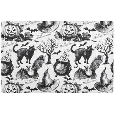 Imagem de TSENQUE Tapete de porta personalizado para o dia das bruxas cinza abóbora para entrada interna e externa, absorvente, tapete de porta impermeável, lavável, tapetes de entrada internos para casa, 81 x