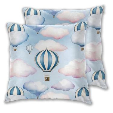 Imagem de Jbofyee Capa de almofada decorativa com balões de ar quente na nuvem, 45,7 x 45,7 cm, almofadas macias para sala de estar, quarto, sofá, sofá, conjunto de 2