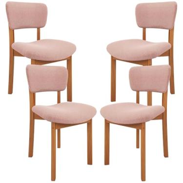 Imagem de Kit 04 Cadeiras Para Sala de Jantar Cozinha Living Estofada Dara L02 Bouclê Rosê - Lyam Decor