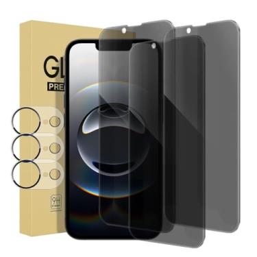 Imagem de Pacote com 3 + 3 protetores de tela de privacidade para iPhone 16e de 6,1 polegadas com 3 protetores de lente de câmera, película de vidro temperado antiespionagem, dureza 9H, sem bolhas, compatível