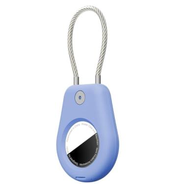 Imagem de [1-Park] Suporte para chaveiro AirTag com cabo de arame, capa segura para bloqueio de etiqueta de ar, chaveiro protetor para AirTag, acessório para chaves, bagagem, mochilas, azul
