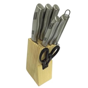 Imagem de Conjunto de Facas para Cozinha Inox 8 Peças com Cepo de Madeira Profissional