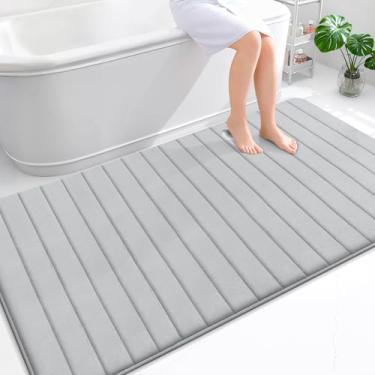 Imagem de OLANLY Tapete de banho listrado de espuma viscoelástica 177 x 116, tapetes de banheiro absorventes super macios, secagem rápida, tapetes de chuveiro laváveis na máquina, tapete de banho, acessórios de
