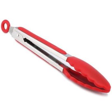 Imagem de Pinça de silicone para churrasco para grelhar pão para salada pinça antiaderente para cozinha, churrasco, grelhar com trava de junta (vermelho, 30 cm)