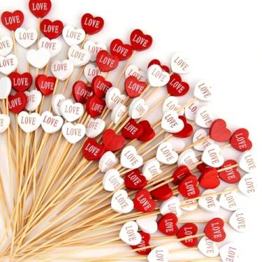 Imagem de Palitos de coquetel Love Heart, 100 peças de palitos de bambu para dia dos namorados para charcutaria romântica, encontros noturnos, aperitivos e bebidas martini | Artigos de festa de amor para
