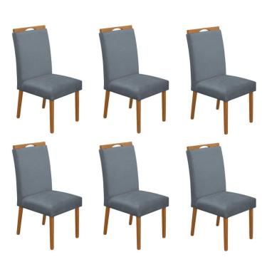 Imagem de Kit 6 Cadeiras De Jantar Madeira Maciça Em Linho Heloísa Cerejeira;Cinza Veludo