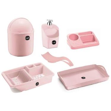Imagem de Kit 6 Peças Utensílios Para Cozinha Com Lixeira E Escorredor De Louças