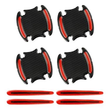 Imagem de JYIS 8 peças refletivas de proteção contra arranhões para maçaneta de porta de carro, fibra de carbono, adesivo de tigela de alça de carro, protetor de tinta universal anti-arranhões, adesivos