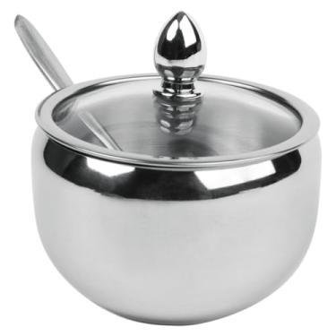 Imagem de Açucareiro em Aço Inoxidável com Colher e Tampa, Design Elegante, Acabamento Espelhado