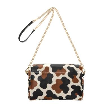 Imagem de Bolsa tiracolo feminina clássica estampa de vaca marrom preta bolsa para celular couro PU alça de corrente