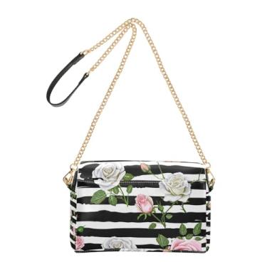 Imagem de Joitme Bolsa de ombro feminina transversal para celular linda rosa branca rosa preta e branca com alça de corrente de couro PU