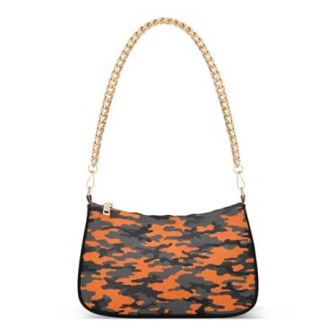 Imagem de Bolsa de ombro clássica de corrente laranja preta camuflada, bolsa feminina Hobo com grande capacidade, bolsa versátil para uso diário e noturno