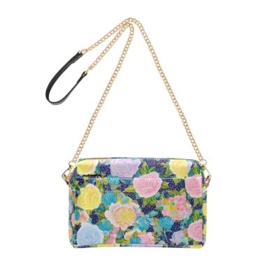 Imagem de Joitme Bolsa feminina tiracolo bolsa para celular linda bolsa de ombro de couro PU alça de corrente vibrante floral rosa planta